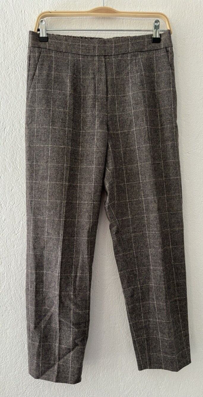 Babaton Plaid Cashmere Wool Mid Rise Pants Straight Leg Crop Brown Gray Sz 8